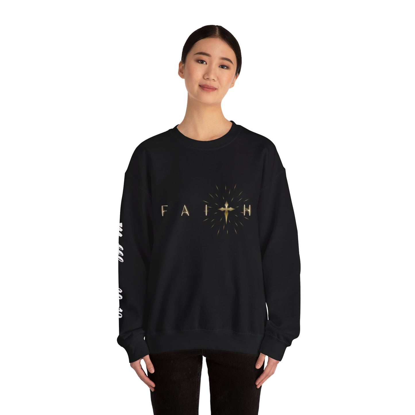 Faith Cross Crewneck Sweatshirt — "Matthewn28:19" Baptism Verse Christian Pullover