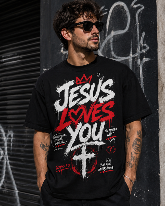 Jesus Loves You — Romans 5:8 Christian T-Shirt