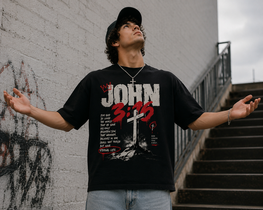 John 3:16 Streetwear Christian T-Shirt | God So Loved the World Graphic Tee | Faith-Based Urban Apparel