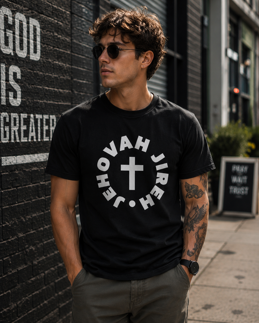 Christian T-Shirt — "Jehovah Jireh" Cross Faith Tee