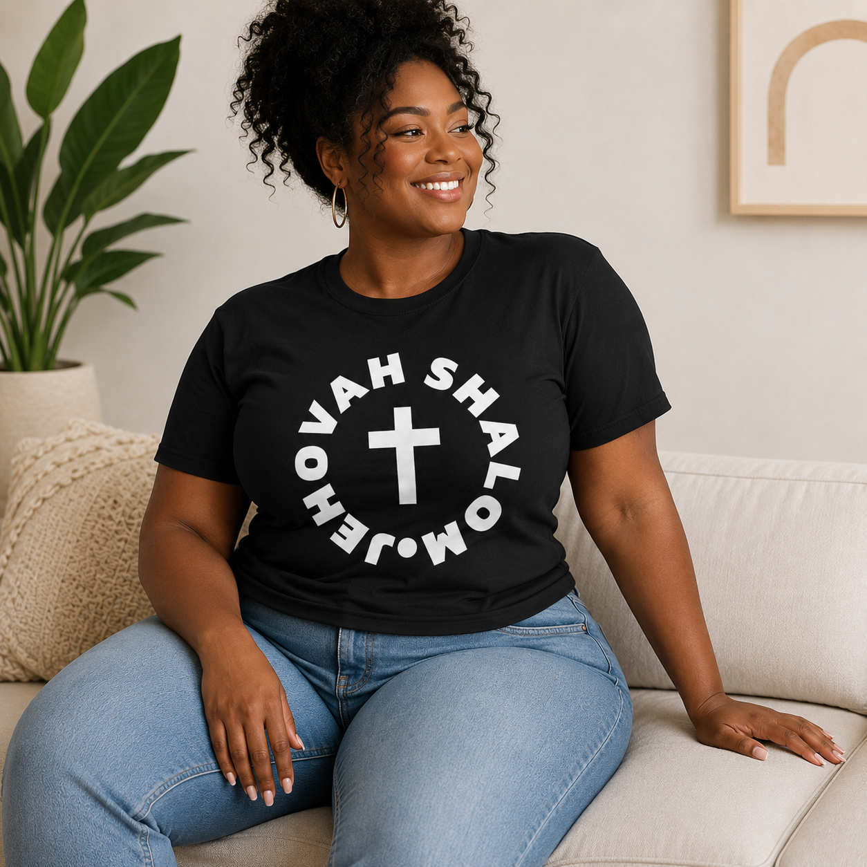 Faith Circle T-Shirt — Cross with "Jehovah Shalom" Graphic