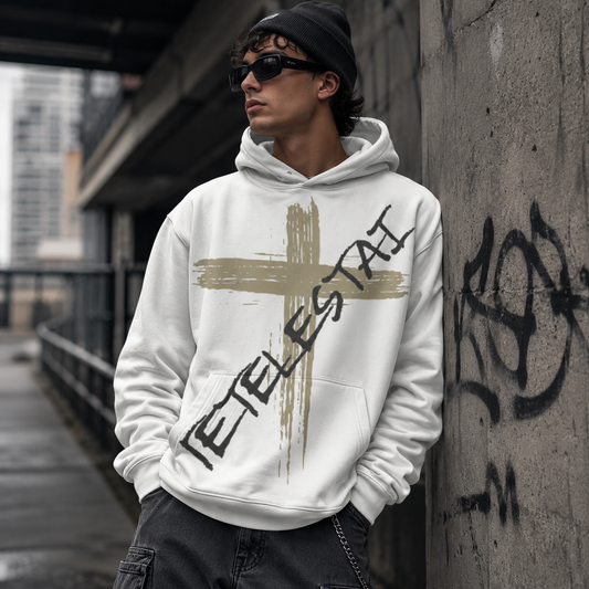 Tetelestai Cross Hoodie – Christian Graphic Hoodie with Fire Print