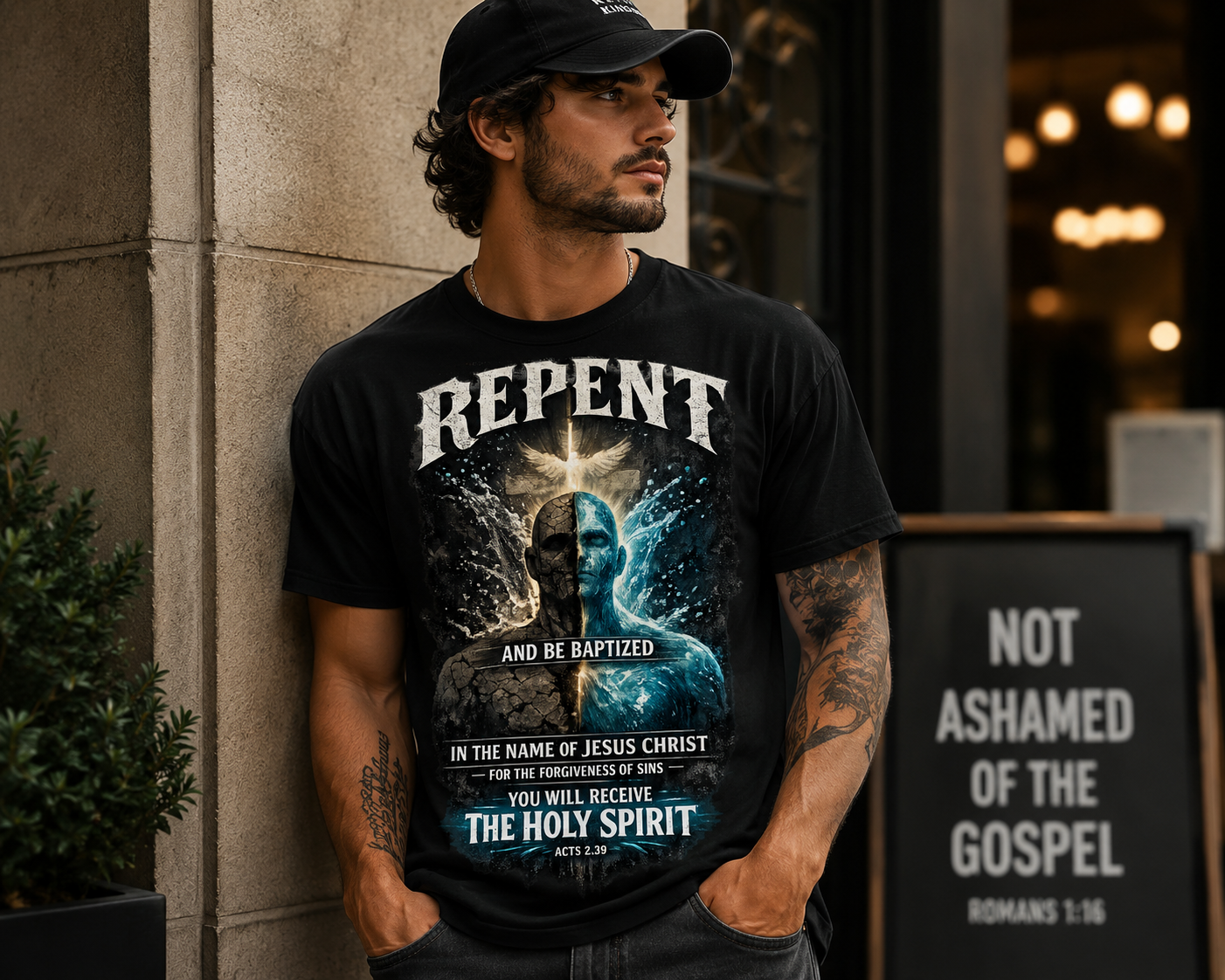 Repent and Be Baptized Christian T-Shirt | Acts 2:38 Holy Spirit Faith-Based Graphic Tee