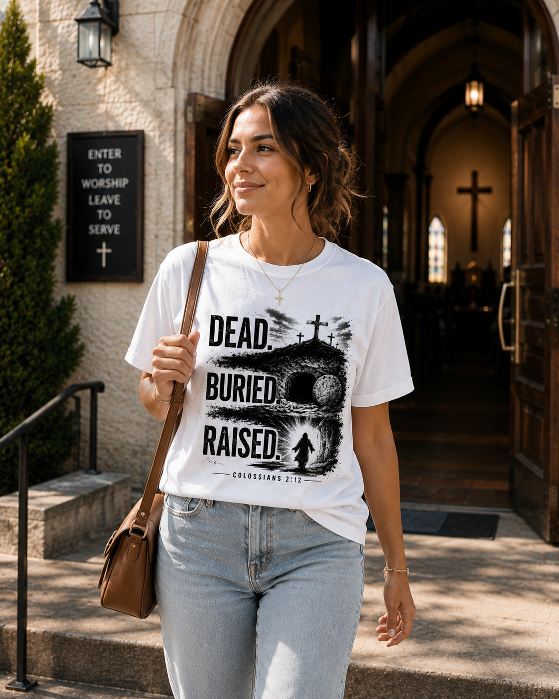 Dead. Buried. Raised. Christian T-Shirt | Resurrection Through Christ Faith-Based Graphic Tee